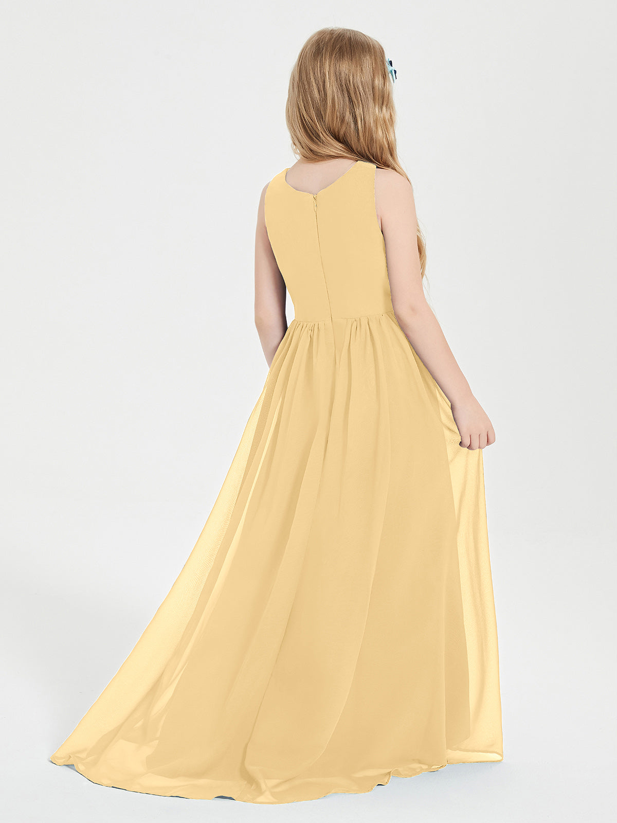 Asymmetrical Junior Bridesmaid Dresses with Scoop Neckline Gold